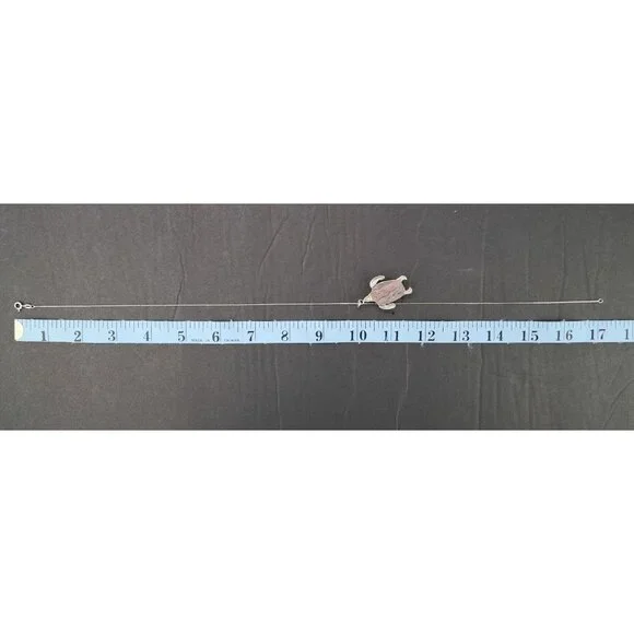 Vintage Turtle Pendant Necklace Snowflake Obsidian Stone Chain Sterling Silver - Picture 12 of 12